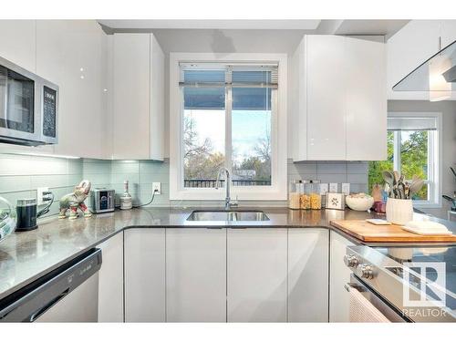 302 9907 91 Avenue, Edmonton, AB - Indoor Photo Showing Kitchen With Double Sink