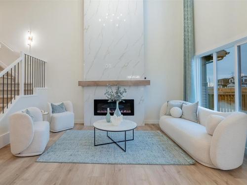 435 29 Street, Edmonton, AB - Indoor Photo Showing Living Room With Fireplace