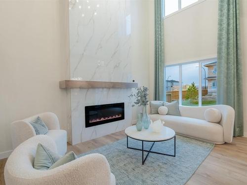 435 29 Street, Edmonton, AB - Indoor Photo Showing Living Room With Fireplace