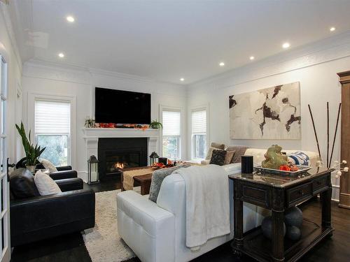 438 Estate Drive, Sherwood Park, AB - Indoor Photo Showing Living Room With Fireplace