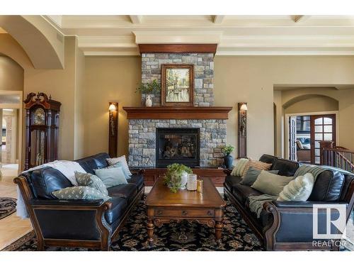 37 Riverridge Road, Rural Sturgeon County, AB - Indoor Photo Showing Living Room With Fireplace