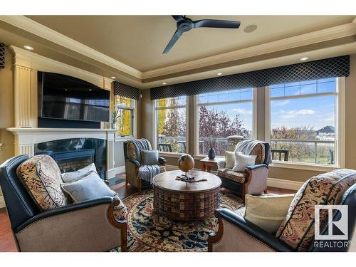 37 Riverridge Road, Rural Sturgeon County, AB - Indoor Photo Showing Living Room With Fireplace