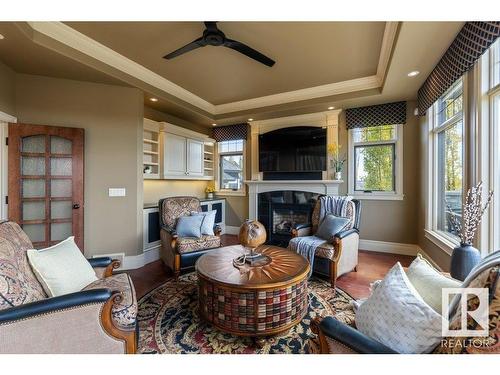 37 Riverridge Road, Rural Sturgeon County, AB - Indoor Photo Showing Living Room With Fireplace