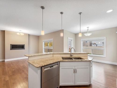 3915 Agar Court, Edmonton, AB - Indoor Photo Showing Kitchen With Fireplace With Double Sink