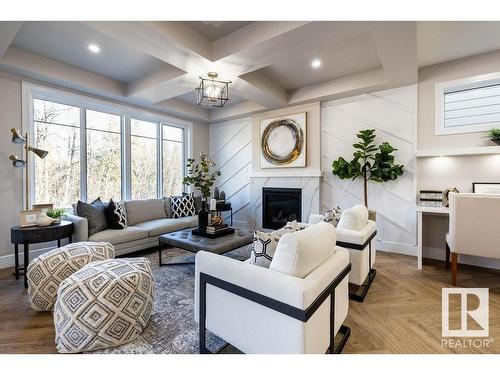 6632 Crawford Landing Landing, Edmonton, AB - Indoor Photo Showing Living Room With Fireplace