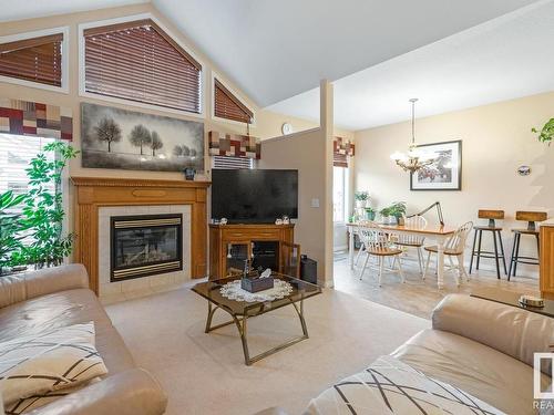 315 Ravine Villa(S), Leduc, AB - Indoor Photo Showing Living Room With Fireplace