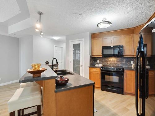 402 9020 Jasper Avenue, Edmonton, AB - Indoor Photo Showing Kitchen With Double Sink