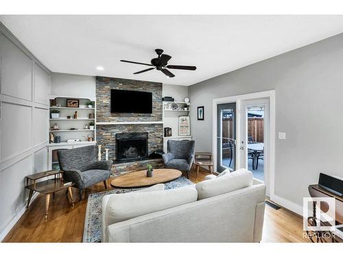 16 Westridge Crescent, Edmonton, AB - Indoor Photo Showing Living Room With Fireplace