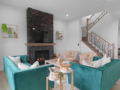 15852 29 Avenue, Edmonton, AB - Indoor Photo Showing Living Room With Fireplace