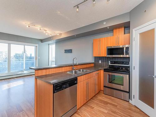 402 10504 99 Avenue, Edmonton, AB - Indoor Photo Showing Kitchen With Stainless Steel Kitchen With Double Sink