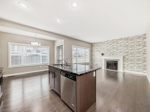 3855 170 Avenue, Edmonton, AB - Indoor Photo Showing Kitchen With Fireplace With Double Sink