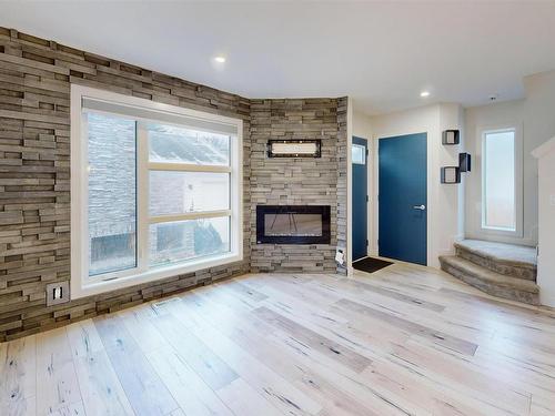 12045 95 Street, Edmonton, AB - Indoor Photo Showing Living Room With Fireplace