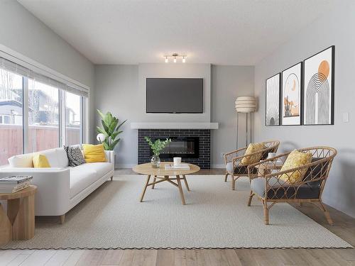 4613 66 Street, Beaumont, AB - Indoor Photo Showing Living Room With Fireplace