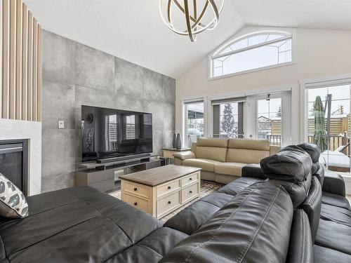 5344 Mullen Bend Bend, Edmonton, AB - Indoor Photo Showing Living Room With Fireplace