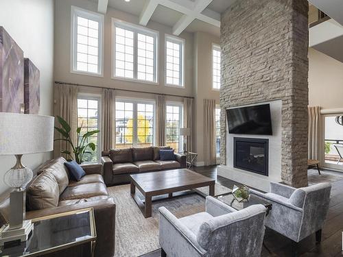 605 Howatt Drive, Edmonton, AB - Indoor Photo Showing Living Room With Fireplace