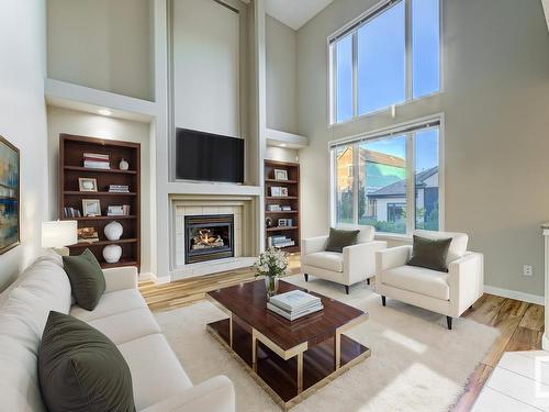 164 Darlington Crescent, Edmonton, AB - Indoor Photo Showing Living Room With Fireplace