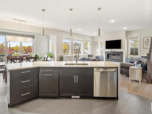 4904 Crabapple Lane, Edmonton, AB - Indoor Photo Showing Kitchen With Fireplace With Upgraded Kitchen