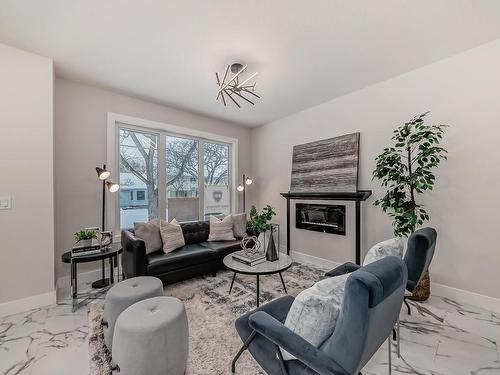 11217 125 Street, Edmonton, AB - Indoor Photo Showing Living Room With Fireplace