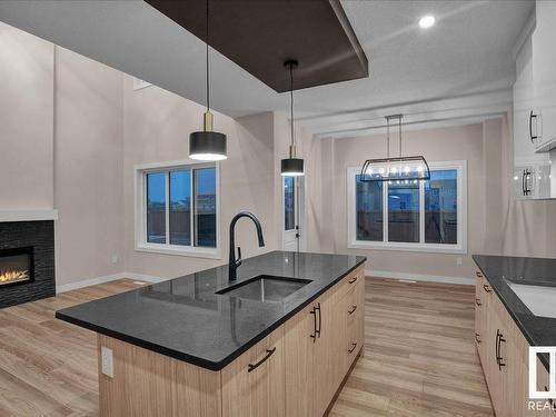 2029 209A Street, Edmonton, AB - Indoor Photo Showing Kitchen With Fireplace