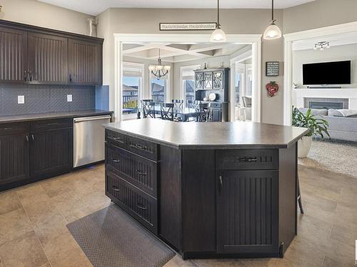 3908 164 Avenue, Edmonton, AB - Indoor Photo Showing Kitchen With Fireplace