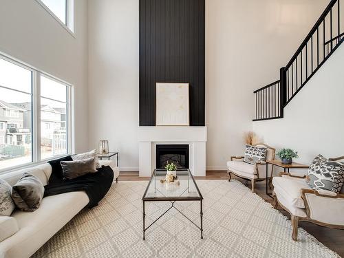 18 Newbury Circle, Sherwood Park, AB - Indoor Photo Showing Living Room With Fireplace