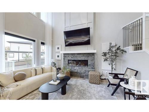 20 Meadowbrook Way, Spruce Grove, AB - Indoor Photo Showing Living Room With Fireplace