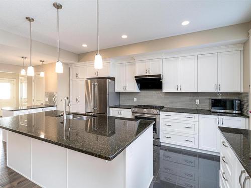 16320 17 Avenue Sw, Edmonton, AB - Indoor Photo Showing Kitchen With Stainless Steel Kitchen With Double Sink With Upgraded Kitchen