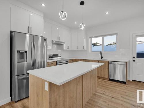 16546 21 Avenue, Edmonton, AB - Indoor Photo Showing Kitchen With Stainless Steel Kitchen With Upgraded Kitchen