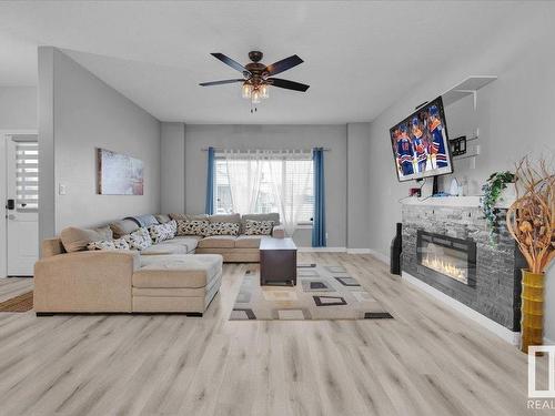 285 Ameena Drive, Leduc, AB - Indoor Photo Showing Living Room With Fireplace