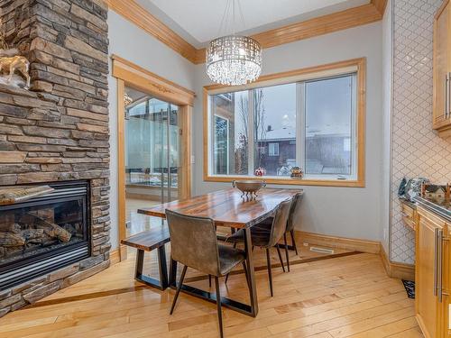 264 Kingswood Boulevard, St. Albert, AB - Indoor Photo Showing Dining Room With Fireplace