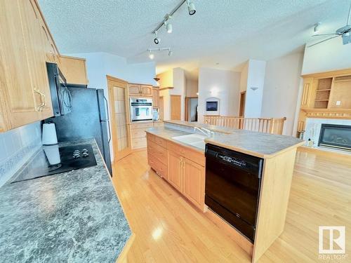 16203 89 Street, Edmonton, AB - Indoor Photo Showing Kitchen With Fireplace