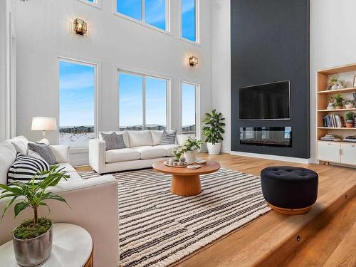 408 Pine Point, Leduc, AB - Indoor Photo Showing Living Room With Fireplace