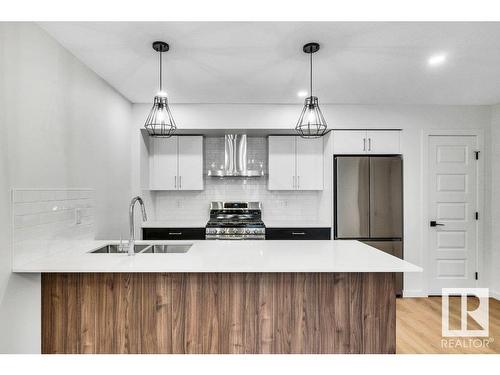 11411 88 Street, Edmonton, AB - Indoor Photo Showing Kitchen With Double Sink With Upgraded Kitchen