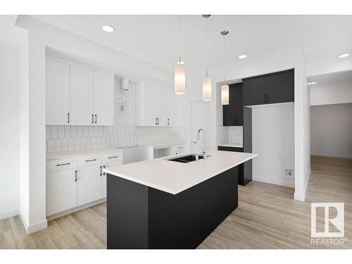 19007 20 Avenue, Edmonton, AB - Indoor Photo Showing Kitchen With Double Sink With Upgraded Kitchen