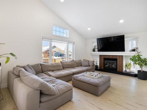 70 Sunflower Lane, Sherwood Park, AB - Indoor Photo Showing Living Room With Fireplace