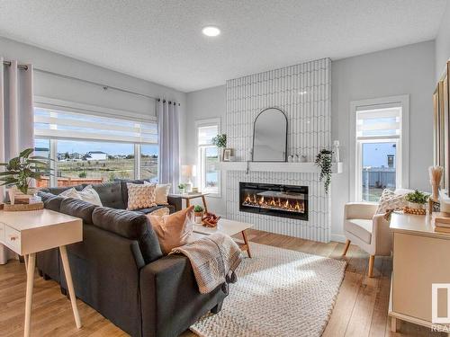 19011 20 Avenue, Edmonton, AB - Indoor Photo Showing Living Room With Fireplace