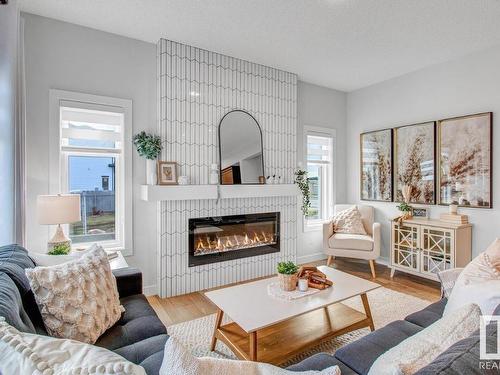 19011 20 Avenue, Edmonton, AB - Indoor Photo Showing Living Room With Fireplace