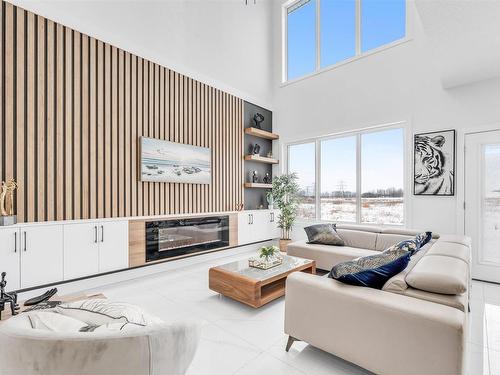 211 28 Street, Edmonton, AB - Indoor Photo Showing Living Room With Fireplace