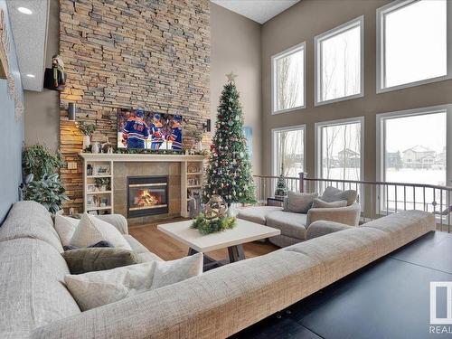 9 Huntington Drive, Spruce Grove, AB - Indoor Photo Showing Living Room With Fireplace