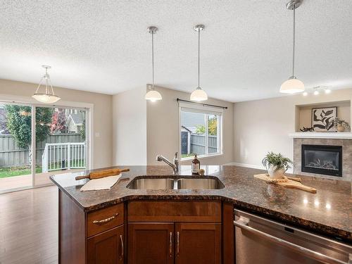 3231 Whitelaw Drive, Edmonton, AB - Indoor Photo Showing Kitchen With Fireplace With Double Sink