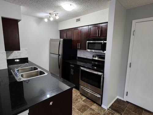 210 1080 Mcconachie Boulevard, Edmonton, AB - Indoor Photo Showing Kitchen With Stainless Steel Kitchen With Double Sink