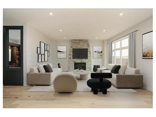 49 Jubilation Drive, St. Albert, AB - Indoor Photo Showing Living Room With Fireplace