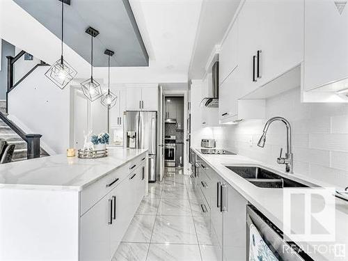 2132 20 Avenue, Edmonton, AB - Indoor Photo Showing Kitchen With Double Sink With Upgraded Kitchen