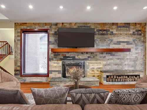 87 Westbrook Drive, Edmonton, AB - Indoor Photo Showing Living Room With Fireplace