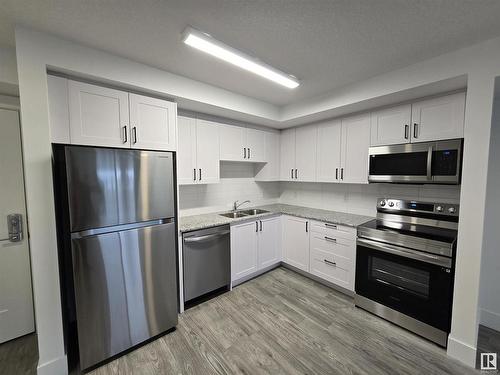 414 9504 182 Street, Edmonton, AB - Indoor Photo Showing Kitchen With Stainless Steel Kitchen With Double Sink