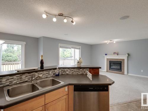 1050 Mckinney Green, Edmonton, AB - Indoor Photo Showing Kitchen With Fireplace With Double Sink