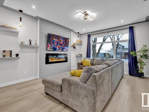 9623 154 Street Nw, Edmonton, AB - Indoor Photo Showing Living Room With Fireplace