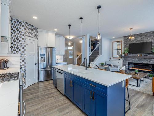 4658 Alwood Way, Edmonton, AB - Indoor Photo Showing Kitchen With Fireplace With Stainless Steel Kitchen With Upgraded Kitchen