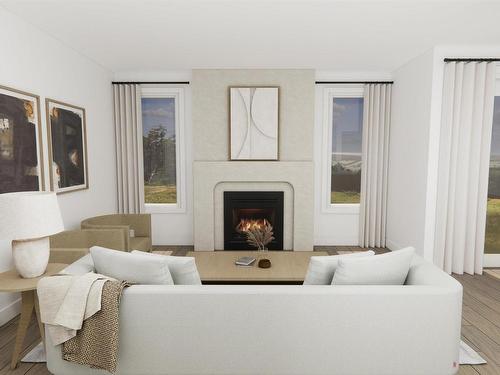 9 Darby Crescent, Spruce Grove, AB - Indoor Photo Showing Living Room With Fireplace