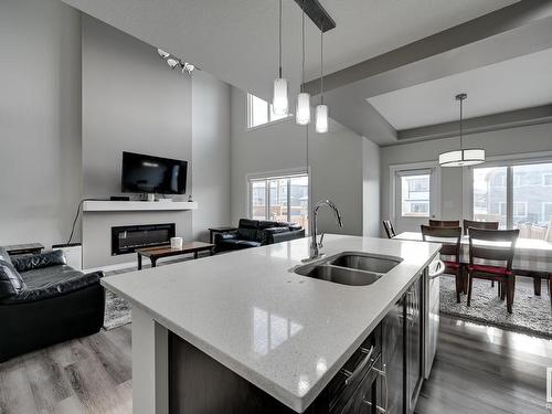 9325 Cooper Bend, Edmonton, AB - Indoor Photo Showing Kitchen With Fireplace With Double Sink